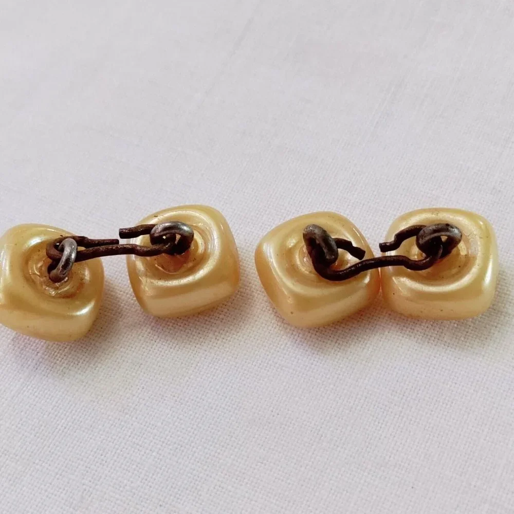 4/$20 Vintage Square Plastic Yellow Double Sided Cufflinks